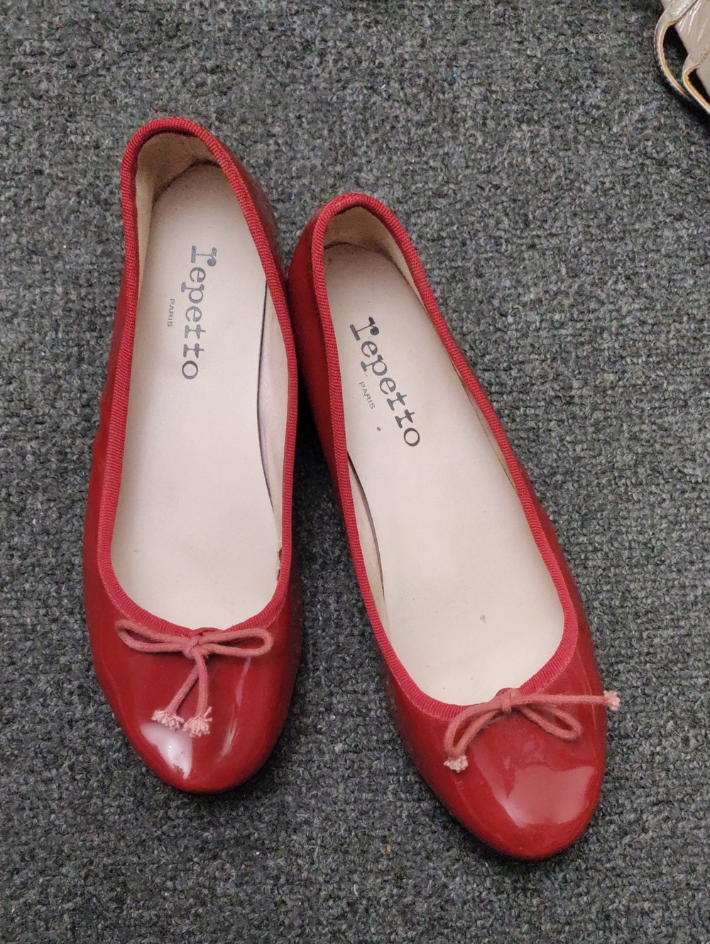 Repetto Red Patent Leather Ballet Flats with Bow Trim